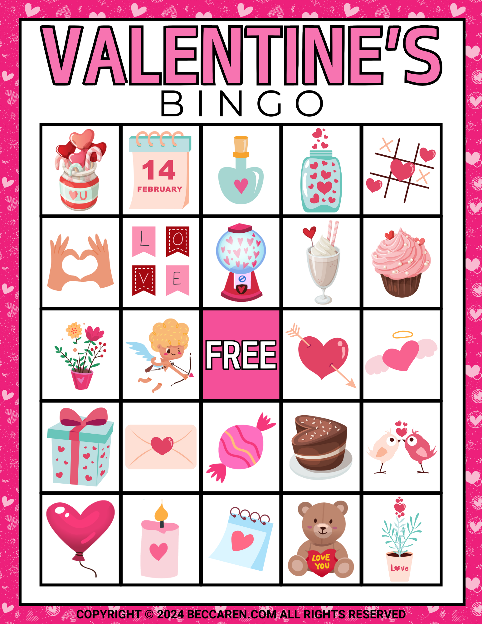 25 free valentine's bingo cards -